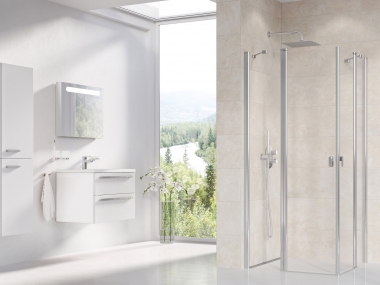 Dušo durys Ravak Chrome CRV2-120, blizgiu profiliu, skaidriu stiklu 